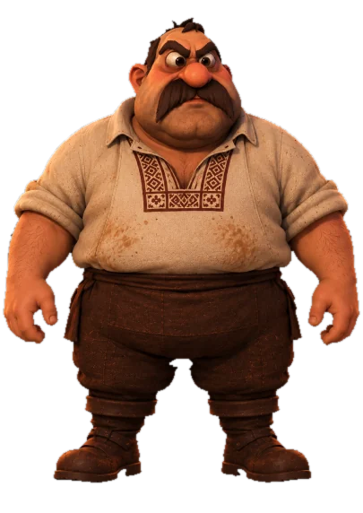 Mr. Panas, a stout man with a huge mustache in an embroidered shirt